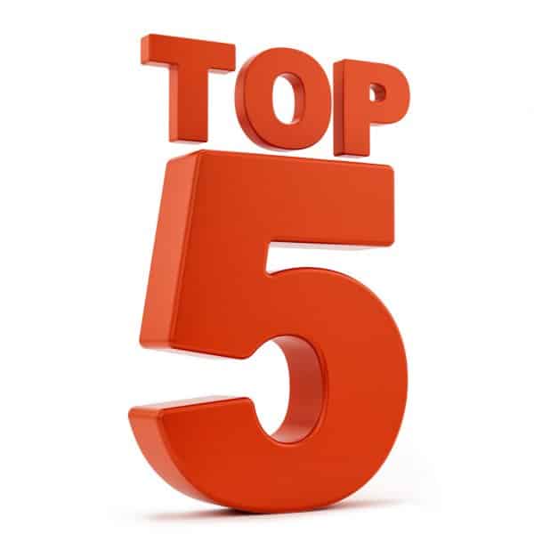 Red 3D text displaying "Top 5" on a white background, highlighting the best choices for a Los Angeles employment attorney. Consumer Rights