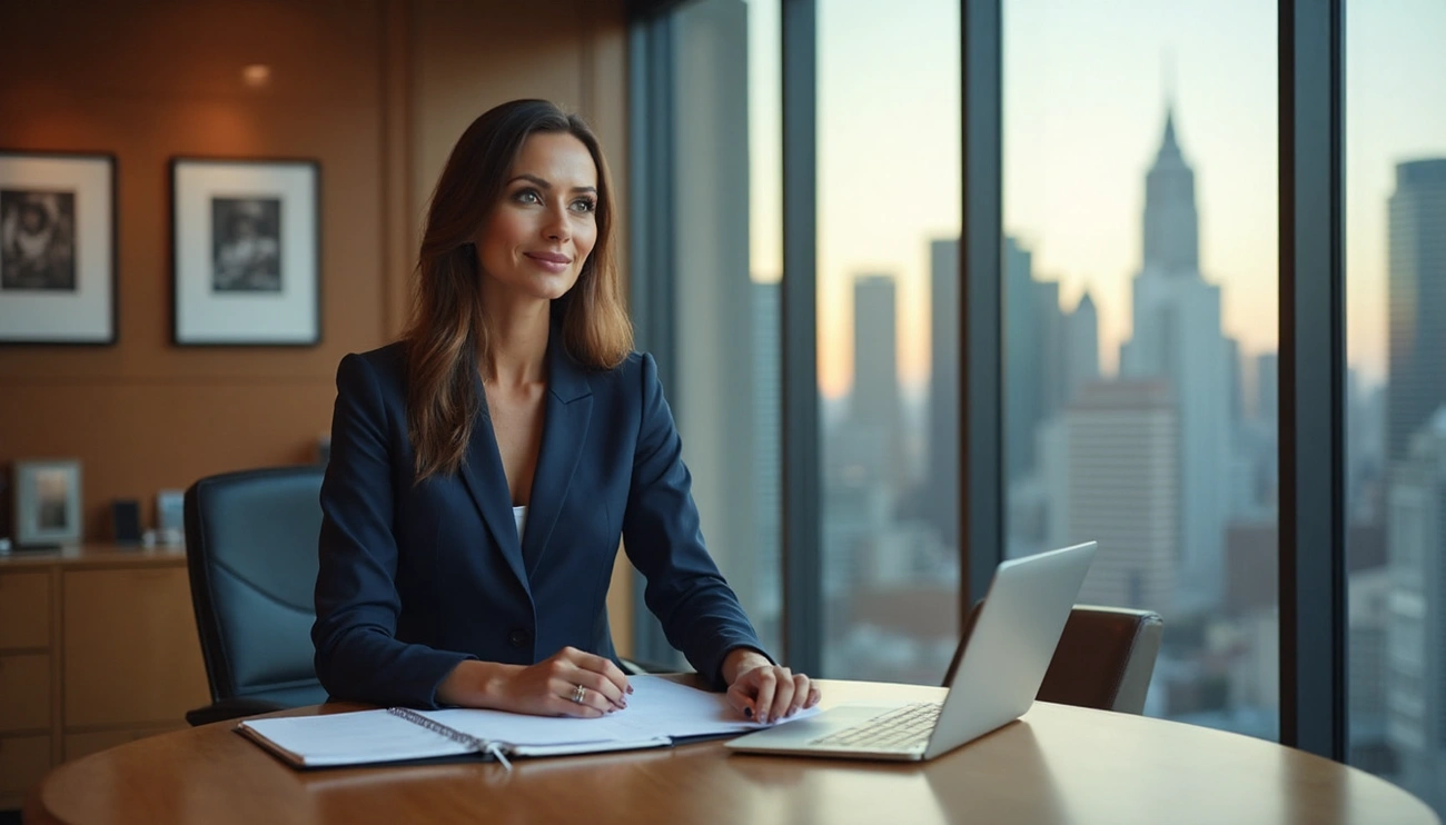 a woman sitting at a table with a laptop